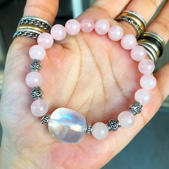 Genuine rose quartz beads aura crystal bracelet - Picture 2 of 8